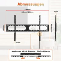 Suport TV de perete fix PUTORSEN pentru televizoare de 37-140 inchi, VESA max. 1200x800 mm - negru 5