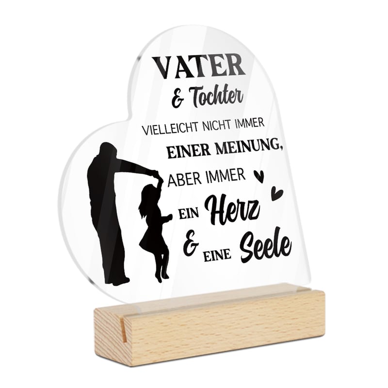 Decorațiune de masă din acril Putuo Decor „Tată și Fiică” - Plăcuță „Inimă și Suflet” - Cadou pentru fiică, pentru zi de naștere, Crăciun, Ziua Tatălui