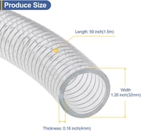 PVC Cső 32mm - Acélhuzallal Megerősített Vegyszerálló Flexibilis Vinil Cső Nagy Nyomású Átlátszó Szívócső 1,5m 2