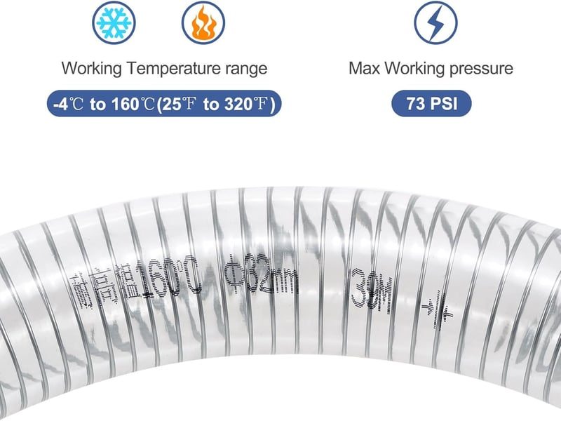 PVC Cső 32mm - Acélhuzallal Megerősített Vegyszerálló Flexibilis Vinil Cső Nagy Nyomású Átlátszó Szívócső 1,5m