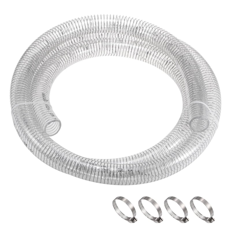 PVC sacia hadica – 32 mm priemer, oceľou vystužená, chemicky odolná flexibilná vinylová hadica, vysokotlaková, hrubostenná, priehľadná, 3 m