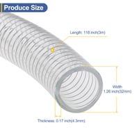 PVC sacia hadica – 32 mm priemer, oceľou vystužená, chemicky odolná flexibilná vinylová hadica, vysokotlaková, hrubostenná, priehľadná, 3 m 2