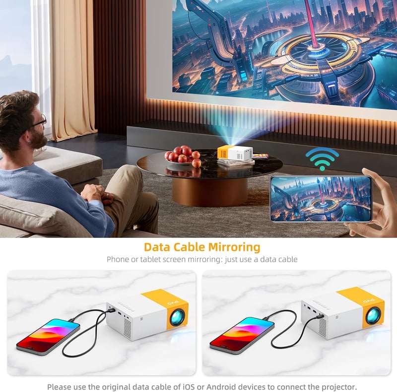 PVO Mini Hordozható WiFi Projektor Okostelefon Tükrözéshez Vezeték Nélkül - Beamer YG300ProMax