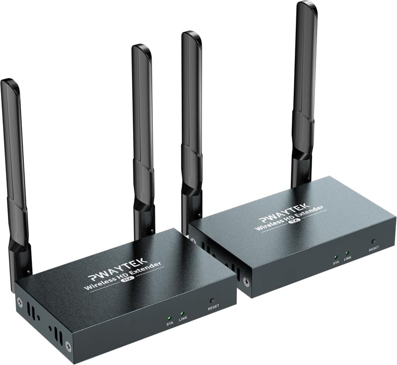 PWAYTEK bezdrôtový HDMI vysielač a prijímač 4K, dosah 500 m/1640 ft, 2,4/5 GHz, 1TX-8RX, streamovanie 1080p z notebooku, PC a smartfónu do TV a projektora