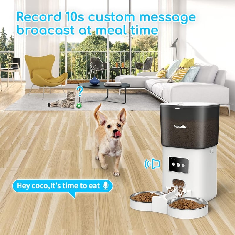PWEZON Intelligens WiFi Dupla Macskaeledel Adagoló 2 Tálcával, 6L Automata Etető App Vezérléssel