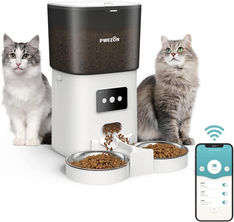 PWEZON Intelligens WiFi Dupla Macskaeledel Adagoló 2 Tálcával, 6L Automata Etető App Vezérléssel