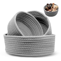 PWGHWG set od 3 pletene pamučne košare za odlaganje, okrugle košare za organizaciju koje se slažu jedna u drugu, za spavaću i dnevnu sobu, 24x10 cm, sive 1
