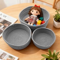 PWGHWG set od 3 pletene pamučne košare za odlaganje, okrugle košare za organizaciju koje se slažu jedna u drugu, za spavaću i dnevnu sobu, 24x10 cm, sive 7
