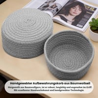 PWGHWG set od 3 pletene pamučne košare za odlaganje, okrugle košare za organizaciju koje se slažu jedna u drugu, za spavaću i dnevnu sobu, 24x10 cm, sive 3