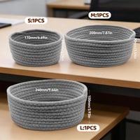 PWGHWG set od 3 pletene pamučne košare za odlaganje, okrugle košare za organizaciju koje se slažu jedna u drugu, za spavaću i dnevnu sobu, 24x10 cm, sive 2