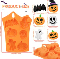 Pwsap 6 üreges Halloween csokoládé forma szilikon - tök, koponya, leprechaun, denevér 6