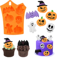 Pwsap 6 üreges Halloween csokoládé forma szilikon - tök, koponya, leprechaun, denevér 1