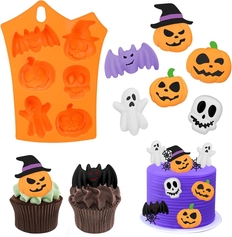 Pwsap 6 üreges Halloween csokoládé forma szilikon - tök, koponya, leprechaun, denevér