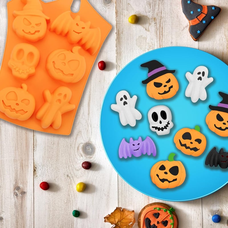 Pwsap 6 üreges Halloween csokoládé forma szilikon - tök, koponya, leprechaun, denevér