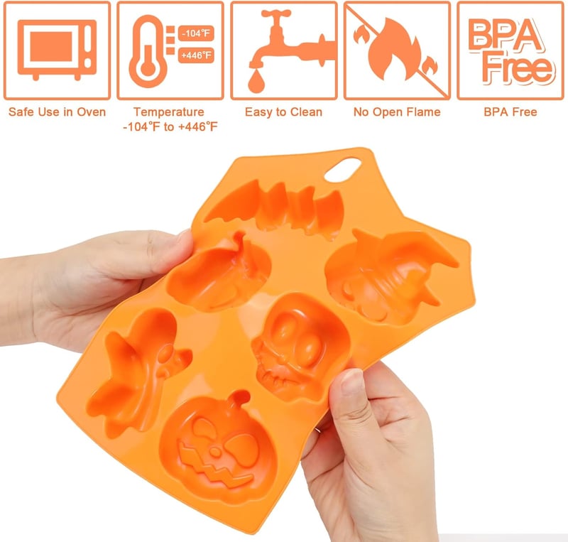 Pwsap 6 üreges Halloween csokoládé forma szilikon - tök, koponya, leprechaun, denevér