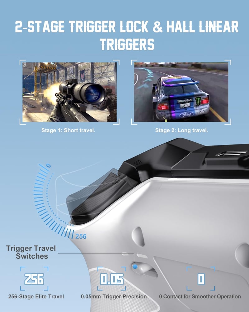 PXN P5 Vezeték Nélküli Gamer Kontroller - Hall Effekt Joystick, 4 Makró Gomb, 1000Hz Válaszidő, PC/Switch/Android/iOS Kompatibilitás, 3 Csat