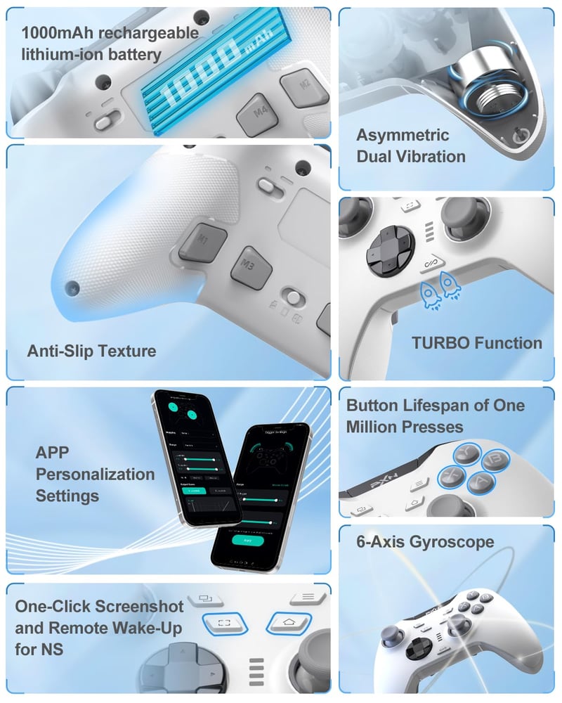 PXN P5 Vezeték Nélküli Gamer Kontroller - Hall Effekt Joystick, 4 Makró Gomb, 1000Hz Válaszidő, PC/Switch/Android/iOS Kompatibilitás, 3 Csat