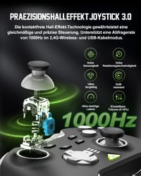 PXN P5 Vezeték Nélküli Gamer Kontroller - Hall Effekt Joystick, 4 Makró Gomb, 1000Hz Válaszidő, PC/Switch/Android/iOS Kompatibilitás, Gyrosc 2