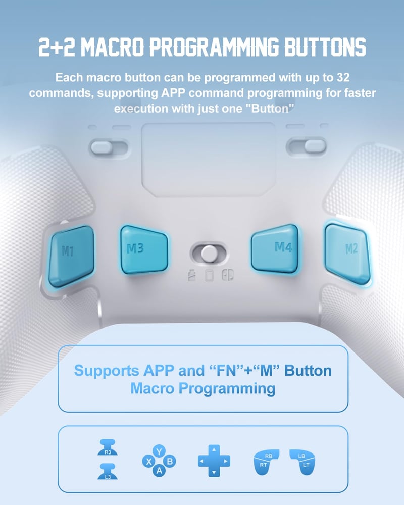 PXN P5 Vezeték Nélküli Gamer Kontroller - Hall Effekt Joystick, 4 Makró Gomb, 1000Hz Válaszidő, PC/Switch/Android/iOS Kompatibilitás, 3 Csat