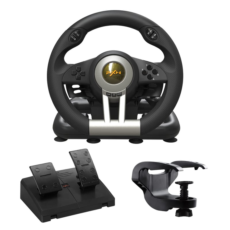 PXN V3 PRO Gaming Kormány Pedálokkal, 180° Vibráció, PC/PS3/PS4/Xbox/Switch