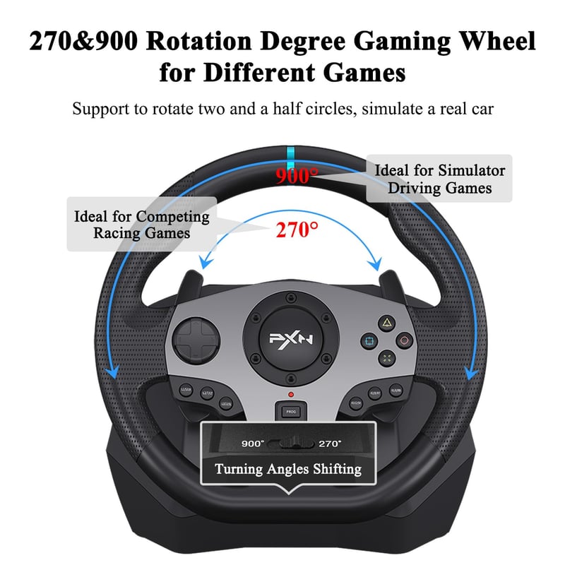 PXN V9 Gaming Lenkrad 270/900° Pedálokkal PS4 Xbox PC Switch