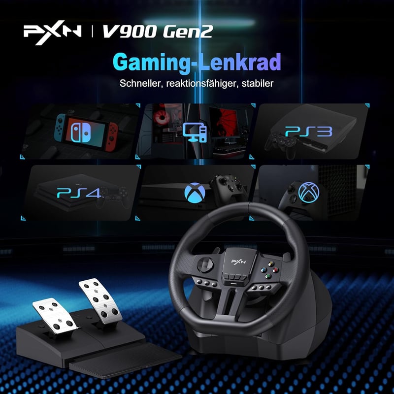 PXN V900 Gen2 Gaming Lenkrad PC 270°/900° vibráció Xbox PS4 Switch