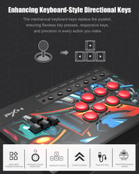 PXN X8 Arcade Fight Stick - Billentyűzet-szerű irányítógombokkal, kék mechanikus kapcsolókkal, turbó funkcióval - PC, PS3, PS4, Xbox és Swit 3