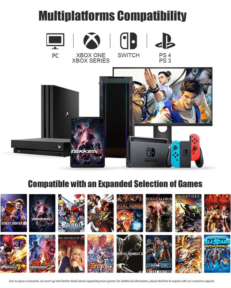 PXN X8 Arcade Fight Stick - Billentyűzet-szerű irányítógombokkal, kék mechanikus kapcsolókkal, turbó funkcióval - PC, PS3, PS4, Xbox és Swit