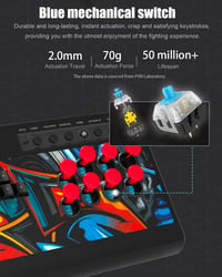 PXN X8 Arcade Fight Stick - Billentyűzet-szerű irányítógombokkal, kék mechanikus kapcsolókkal, turbó funkcióval - PC, PS3, PS4, Xbox és Swit 5