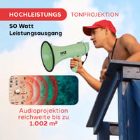 Prenosný megafón Pyle 50 W so sirénou, mikrofónom, AUX vstupom a prehrávaním MP3, ergonomický vonkajší reproduktor 2