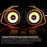 8-palcový (203 mm) subwoofer do auta Pyle – 400 W, 4 Ohm, žltá polypropylénová membrána, hliníková kmitacia cievka, stredobasový komponentný reproduktor pre autorádio systém 6