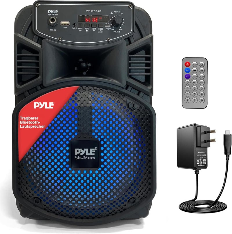 Pyle Bluetooth hangszóró - 300W, újratölthető, mélynyomóval, parti világítással