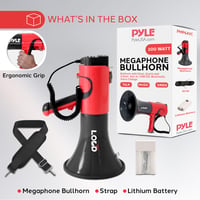 Megafón Pyle Bluetooth 100W – Prenosný PA reproduktor so sirénou, dosah 1500 m, menič hlasu, ovládanie hlasitosti, na šport a podujatia, čierny 7