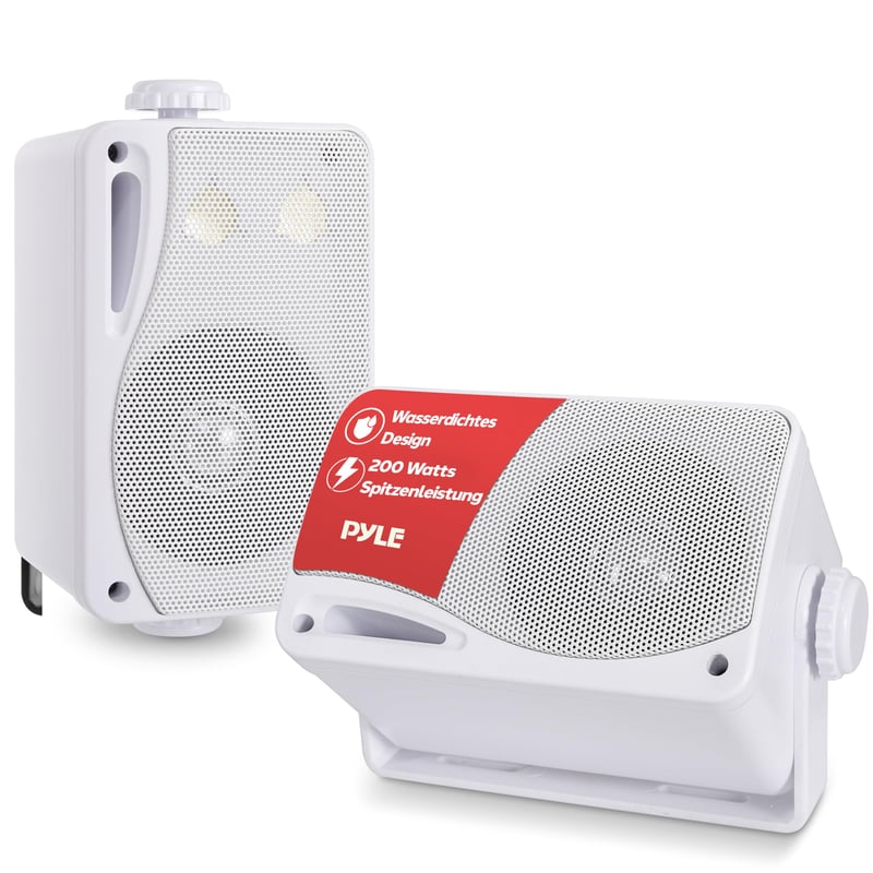 Vonkajší reproduktor Pyle 3,5-palcový, biely – 200 W nástenný reproduktor odolný voči poveternostným vplyvom na vnútorné aj vonkajšie použitie, na terasu, do záhrady, na loď