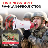 Megafón Pyle 30 W so sirénou a mikrofónom – dosah 730 m, skladací mini reproduktor na hlásenia, futbalové zápasy a podujatia 5