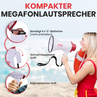 Megafón Pyle 30 W so sirénou a mikrofónom – dosah 730 m, skladací mini reproduktor na hlásenia, futbalové zápasy a podujatia 3