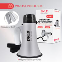 Megafón Pyle so sirénou a mikrofónom, 20 W, skladací, nastaviteľná hlasitosť, napájanie na batérie, dosah 550 m, pre deti aj dospelých, strieborný 6