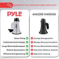 Megafón Pyle so sirénou a mikrofónom, 20 W, skladací, nastaviteľná hlasitosť, napájanie na batérie, dosah 550 m, pre deti aj dospelých, strieborný 4