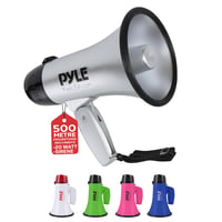 Megafón Pyle so sirénou a mikrofónom, 20 W, skladací, nastaviteľná hlasitosť, napájanie na batérie, dosah 550 m, pre deti aj dospelých, strieborný 1