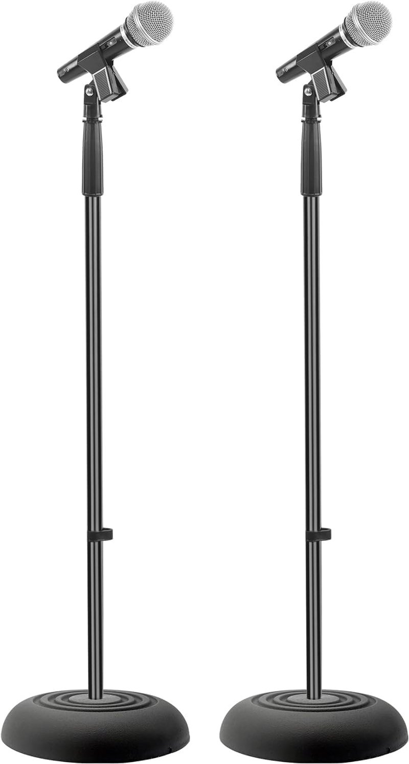PYLE Mikrofonállvány Állítható Magasságú 85-152cm Fekete Fém Kerek Talpas Stúdió Állvány 2 Darabos Szett
