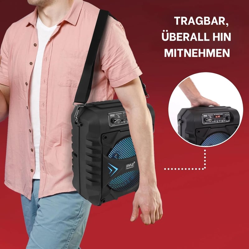 Pyle Party Box Bluetooth Hangszóró - 300W Hordozható PA Rendszer, 8" Mélynyomó, Karaoke Funkció, Parti Fényekkel, MP3/USB, FM Rádió, Újratöl