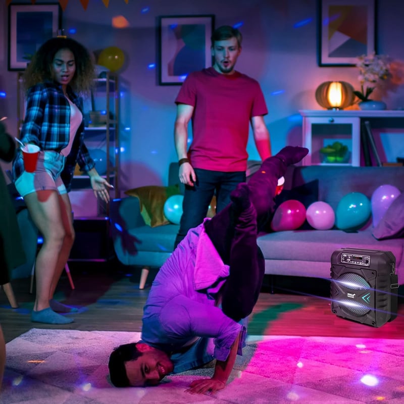 Pyle Party Box Bluetooth Hangszóró - 300W Hordozható PA Rendszer, 8" Mélynyomó, Karaoke Funkció, Parti Fényekkel, MP3/USB, FM Rádió, Újratöl
