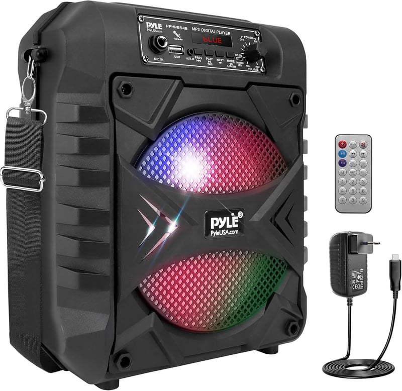 Pyle Party Box Bluetooth Hangszóró - 300W Hordozható PA Rendszer, 8" Mélynyomó, Karaoke Funkció, Parti Fényekkel, MP3/USB, FM Rádió, Újratöl