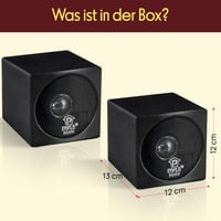 Pár mini regálových reproduktorov Pyle PCB4BK, 4-palcové (10,16 cm) pasívne — na jednom chýba plastová časť pri termináli (stav: pozri 2. obrázok) 10