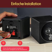 Pár mini regálových reproduktorov Pyle PCB4BK, 4-palcové (10,16 cm) pasívne — na jednom chýba plastová časť pri termináli (stav: pozri 2. obrázok) 5