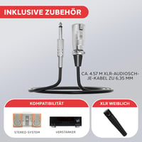 Dynamický mikrofón Pyle PDMIC78 – kompaktný ručný mikrofón so vstavaným pop filtrom, 4,5m káblom XLR-6,35mm, v kovovom tele, čierny 5
