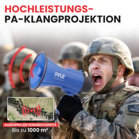 Pyle PMP31BL kompaktný megafón 30W na batérie so sirénou, vstavaným mikrofónom, 2 režimami, sklopnou rukoväťou, modrý 5