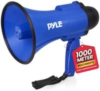 Pyle PMP31BL kompaktný megafón 30W na batérie so sirénou, vstavaným mikrofónom, 2 režimami, sklopnou rukoväťou, modrý 1