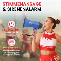 Pyle PMP31BL kompaktný megafón 30W na batérie so sirénou, vstavaným mikrofónom, 2 režimami, sklopnou rukoväťou, modrý 2