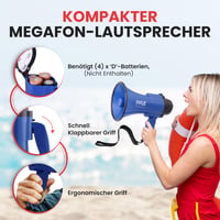 Pyle PMP31BL kompaktný megafón 30W na batérie so sirénou, vstavaným mikrofónom, 2 režimami, sklopnou rukoväťou, modrý 3